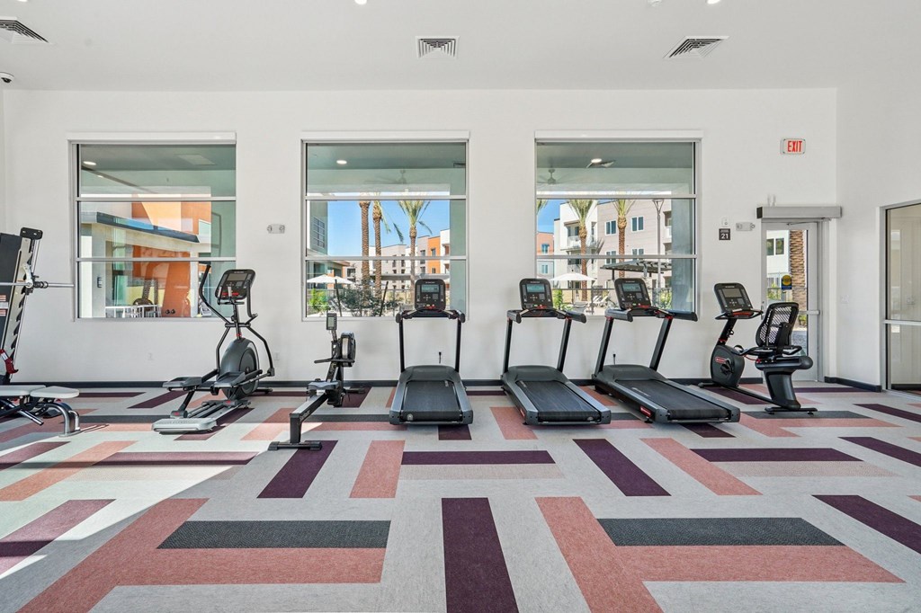 A gym with treadmills, exercise bikes and elliptical machines.at Cottonwood Ranch, Casa Grande, AZ 85122