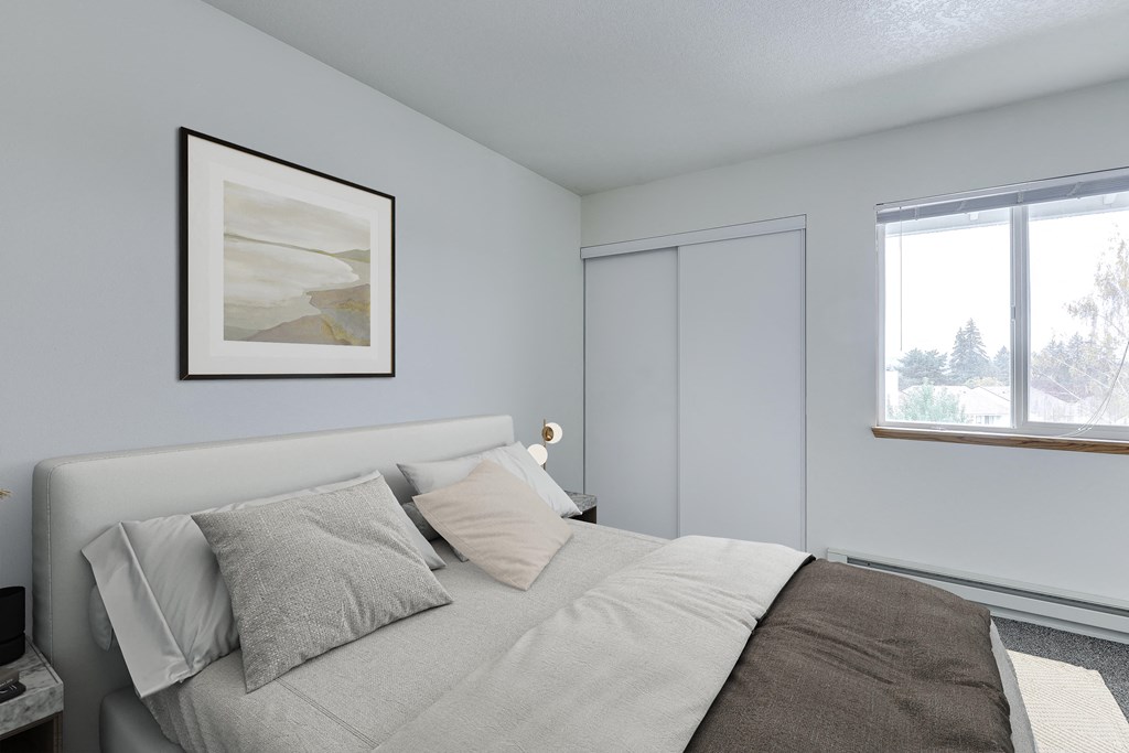 Bedroom with cozy bed at TOWNSHIP SHERWOOD, Oregon, 97140