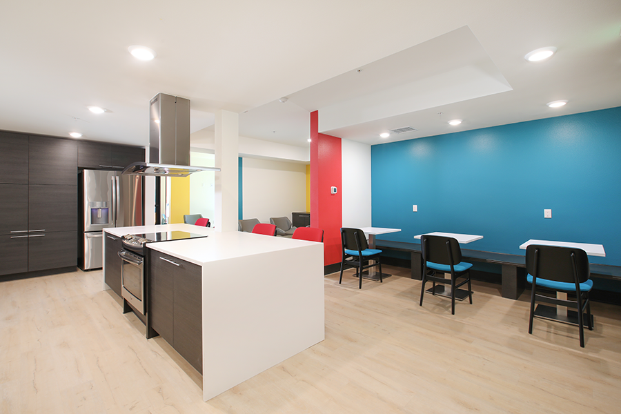 Community kitchen and dining area