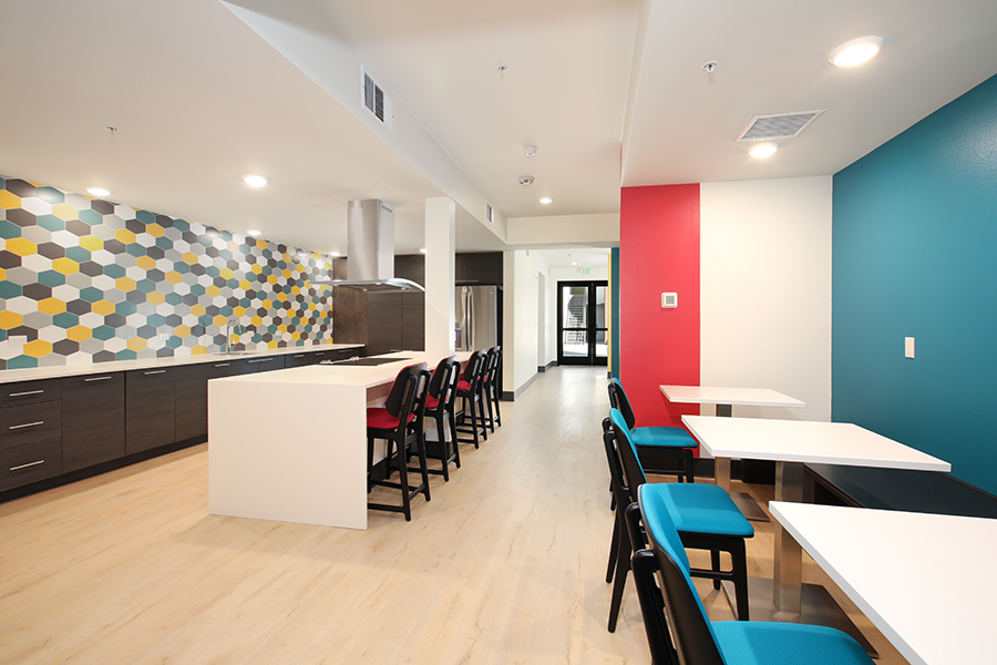Community kitchen and dining area