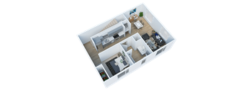 Side view of 2 Bedroom townhome lower 3D floor plan