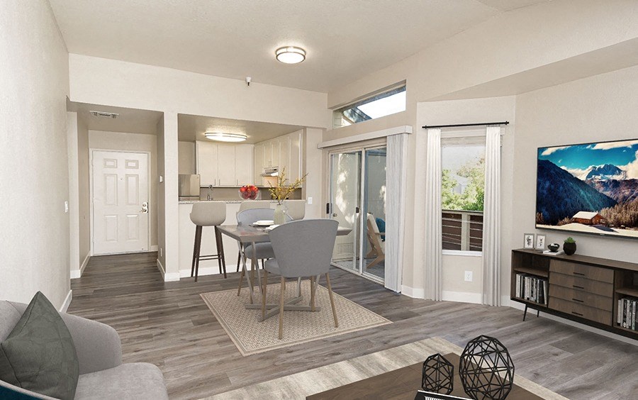 2 Bedroom 2 bath living area with fireplace and balcony