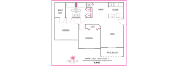 Two bedroom floor plan Hibiscus Pointe Apartments in Miami Florida