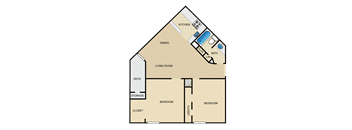 A simple diagram of a house layout with labeled rooms.