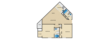 A simple diagram of a house layout with labeled rooms.