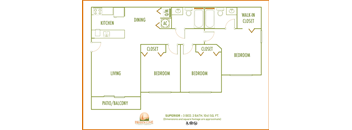 Three bedroom floor plan Hidden Cove Apartments in Miami Florida