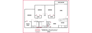 Three bedroom floor plan Crossing University Miami Gardens in Florida