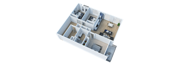 Side view of 2 Bedroom townhome lower 3D floor plan