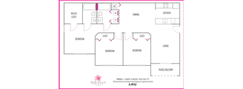 Three bedroom floor plan Hibiscus Pointe Apartments in Miami Florida