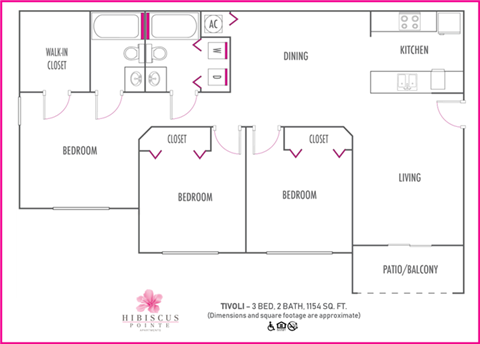 Three bedroom floor plan at Hibiscus Pointe, Miami, FL 33147