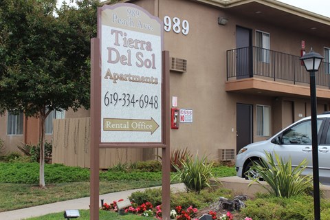 Building exterior with sign 