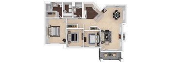 Clocktower Village 3x2 3D floor plan