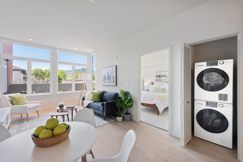 Open-Concept Dining Area with Seamless Access to Living Room and Laundry at Second & B Street, San Rafael, CA, 94901
