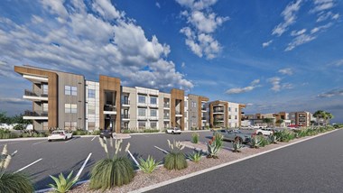 Desert Commons Apartments  parking area near buildings