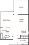 One bedroom floor plan l Woodlands of Plano Apartments in Texas