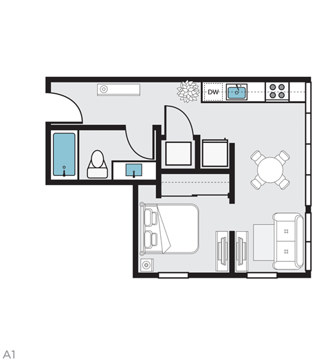 A1 Floor Plan at THE MOD AT MIDTOWN Apartments, California