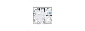A12 Floor Plan at THE MOD AT MIDTOWN Apartments, California  Floor Plan  No   18639080  p1447374  THE MOD AT MIDTOWN  S8.png    a floor plan of a studio apartment with a bedroom and a living room
