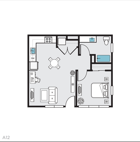 A12 Floor Plan at THE MOD AT MIDTOWN Apartments, California  Floor Plan  No   18639080  p1447374  THE MOD AT MIDTOWN  S8.png    a floor plan of a studio apartment with a bedroom and a living room
