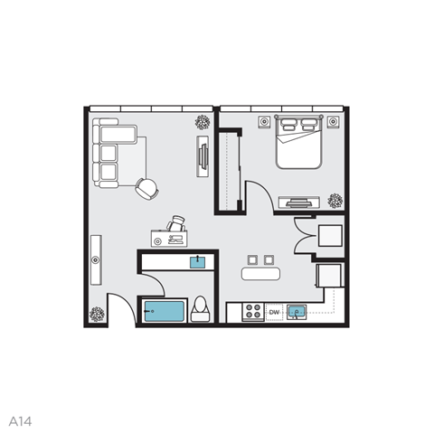 A14 Floor Plan at THE MOD AT MIDTOWN Apartments, SACRAMENTO, CA, 90028