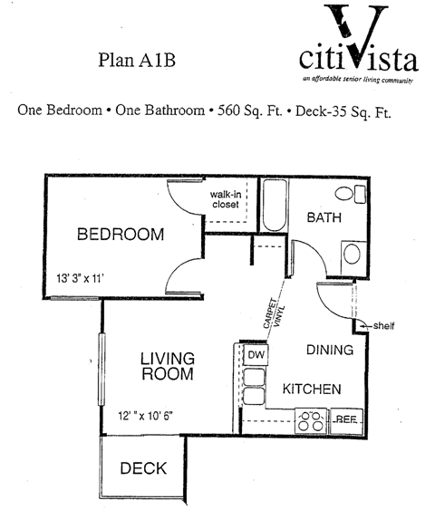 One bedroom floor plan C at VINTAGE AT CITI VISTA, Reno, 89512