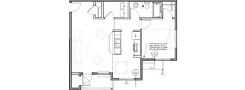 a floor plan of a house with a bedroom and a living room