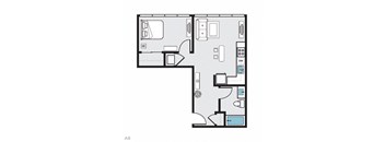 a floor plan of a residence with a bedroom and a living room at THE MOD AT MIDTOWN Apartments, California, 90028