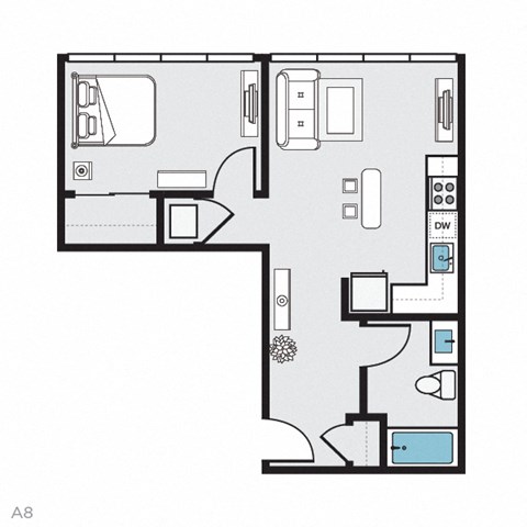 a floor plan of a residence with a bedroom and a living room at THE MOD AT MIDTOWN Apartments, California, 90028