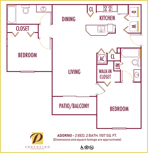 Portofino Apartments 1 bedroom 2D floor plan