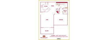 Renaissance 1 bedroom 1 bath 2D floor plan