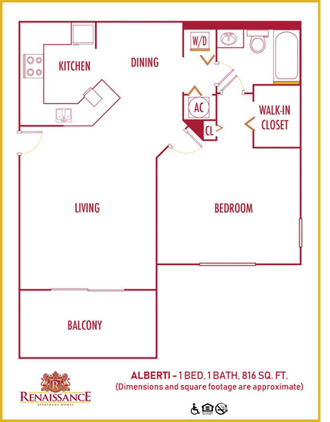 Renaissance 1 bedroom 1 bath 2D floor plan at Renaissance, West Palm Beach, FL