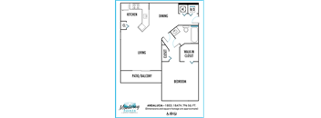 Monterey Pointe Apartments 1 bedroom 2D floor plan