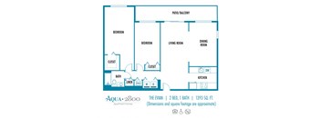 Two bedroom one bath floor plan  Aqua 2800 Apartments 