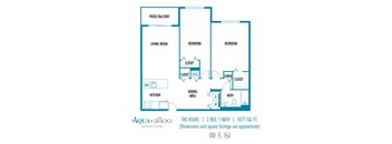 Two bedroom one bath floor plan  Aqua 2800 Apartments