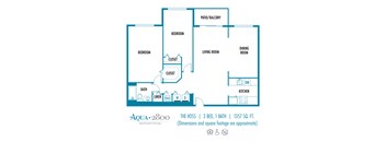 Two bedroom one bath floor plan  Aqua 2800 Apartments 