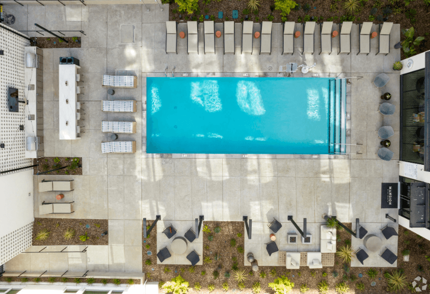 arial view of the pool at the resort