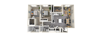 Two bedroom floor plan 1077 square feet