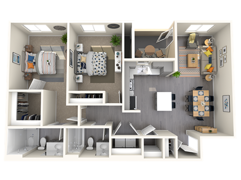 Two bedroom floor plan 1077 square feet