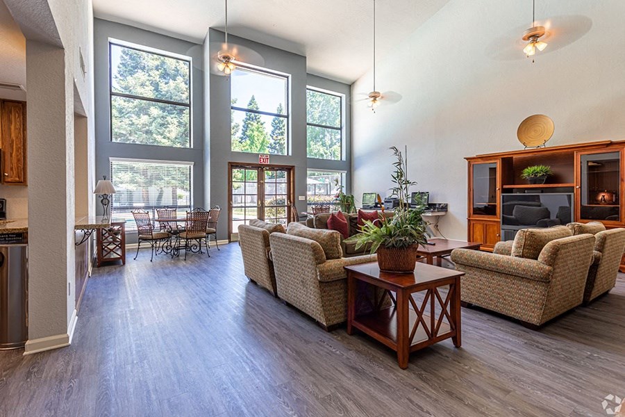 Ashford Park resident lounge area with floor to ceiling windows