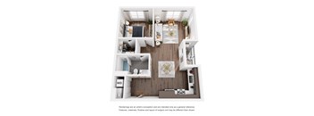 A floor plan of a house with a living room, kitchen, and two bedrooms.