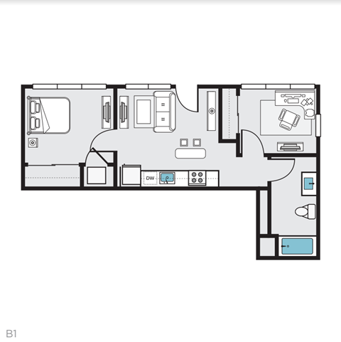 B1 Floor Plan at THE MOD AT MIDTOWN Apartments, California, 90028