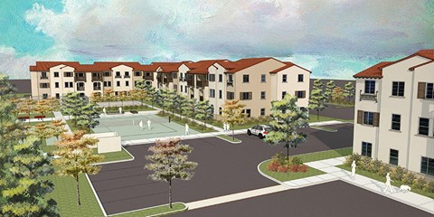 Rendering of community with view of buildings