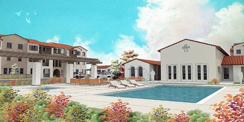 a rendering of a large house with a swimming pool