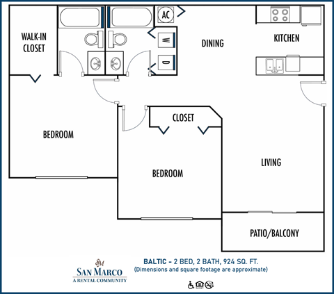 2 bedroom 2 bath floor plan at San Marco Apartments, Ormond Beach, FL