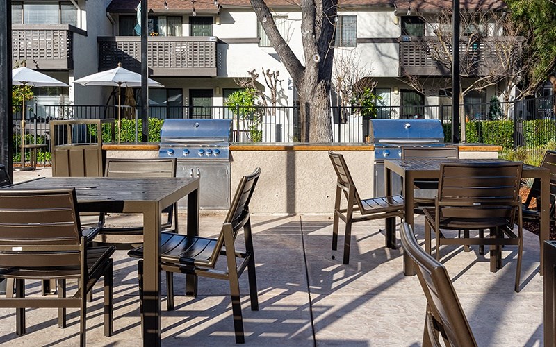 Apartments for Rent in Pleasant Hill, CA - Ellinwood - BBQ Area with BBQ Grills, Seating Area, In a Fenced Enclosure