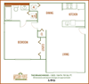 Mission Pointe apartments 1 bedroom 2D floor plan