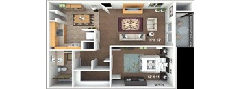 A 15x12 inch floor plan of a house with a kitchen, living room, and bedrooms.