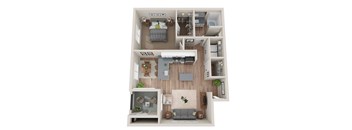 a 3d floor plan of a studio apartment with a bedroom and living room at BASE APARTMENT HOMES, LAS VEGAS