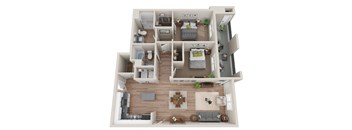 a 3d rendering of a floor plan with a bedroom and living room at BASE APARTMENT HOMES, LAS VEGAS, NV