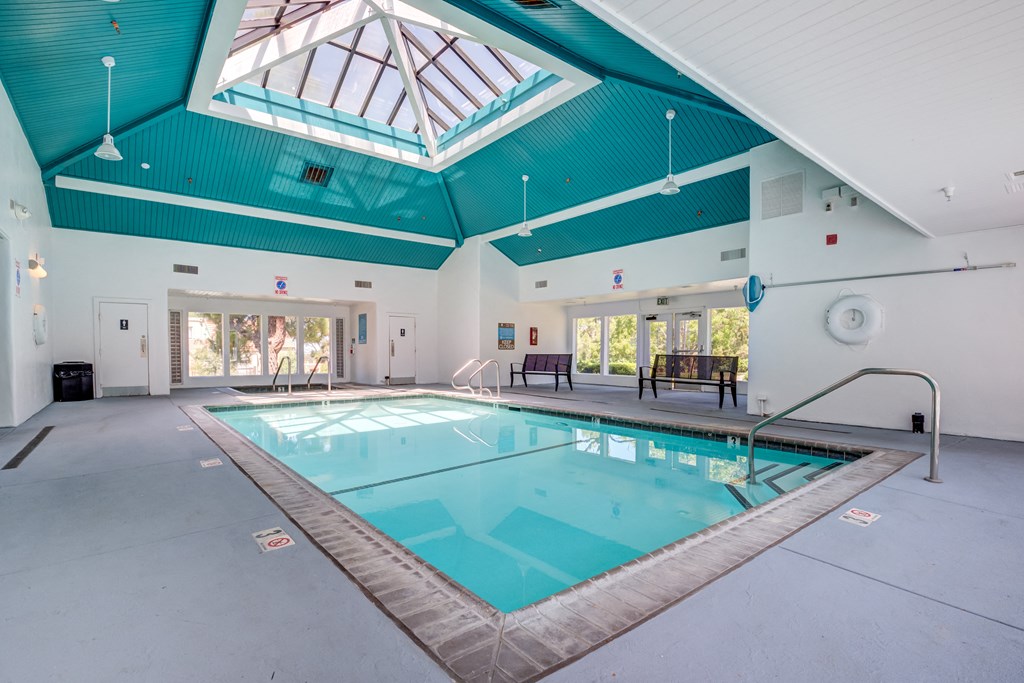 Richmond CA Apartments - Bella Vista At Hilltop - Indoor Pool Surrounded by Two Benches