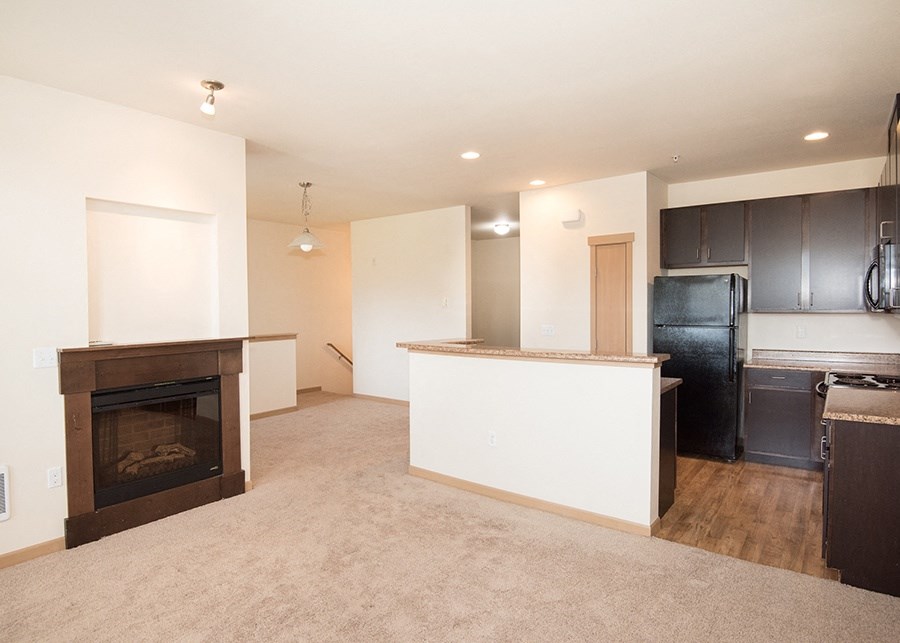 kitchen and living room